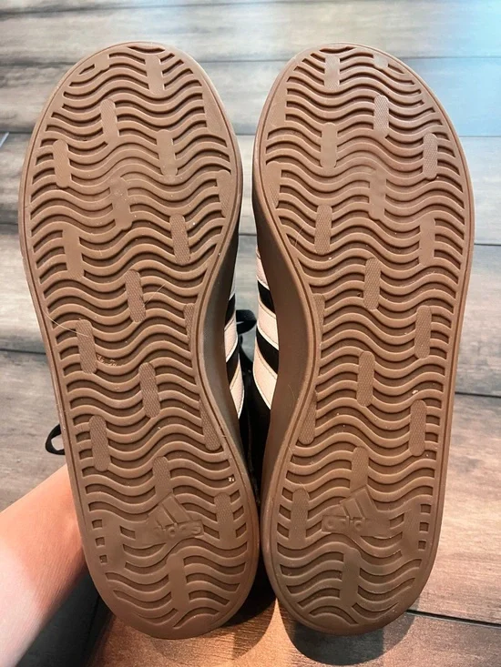 Adidas VL Court 3.0 Black Sneakers White Stripes and Brown Sole Women’s 10 - Picture 5 of 8